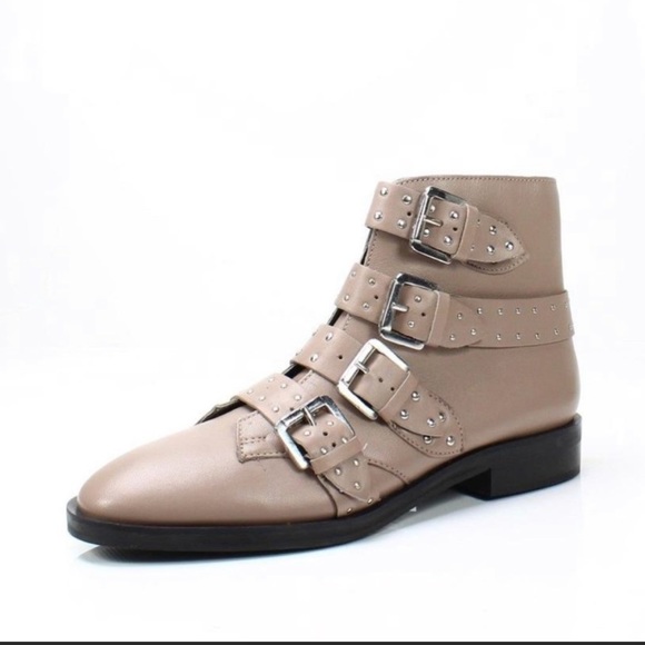 TOPSHOP NWOT Taupe Gray Tan Studded Buckle Amelia Paige Combat Boots Booties 40 - Picture 10 of 11